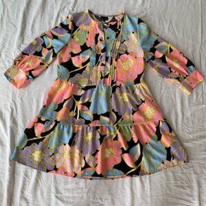 Who What Wear Long Sleeve Bright Floral Babydoll Long Sleeve Dress with Pockets